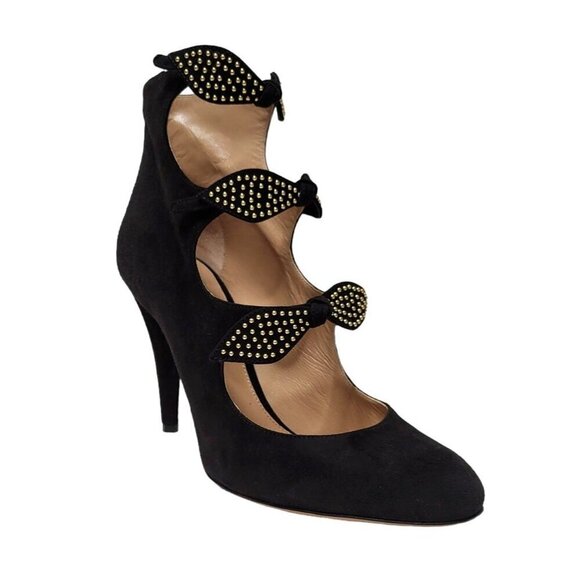 Chloé Mike Black Suede Studded Bow Cut-Out Heel Bootie - Picture 1 of 16